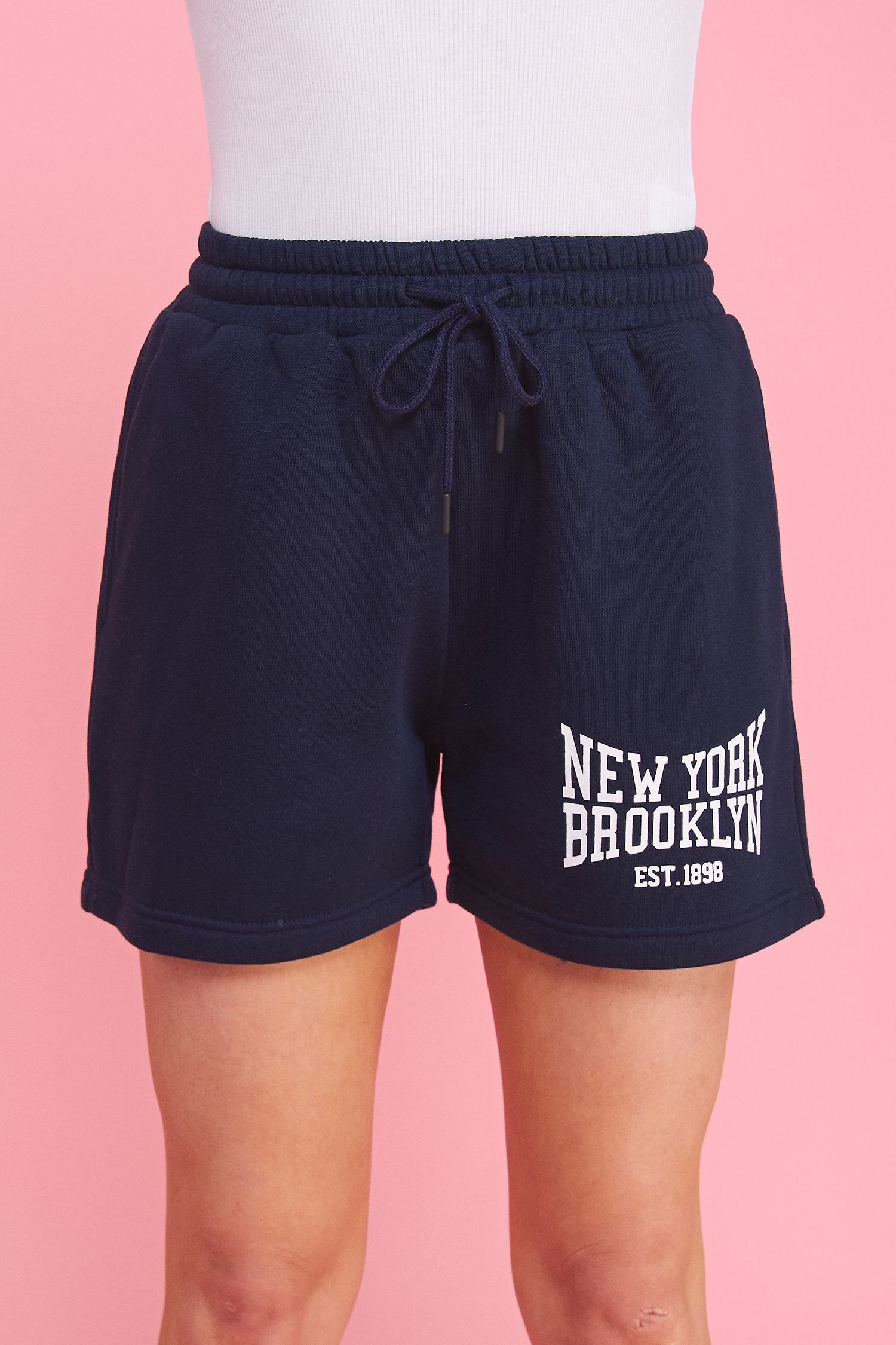 womens navy soft fleece casual active sweat shorts design comfort details 2
