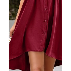 Big Size Women's Lapel Button Dress Summer Sleeveless Loose Front Short Back Length Irregular A-line Dress Lightweight Soft Comfortable Knee Short Dress Seaside Vacation Beach Dress Big Size Dresses