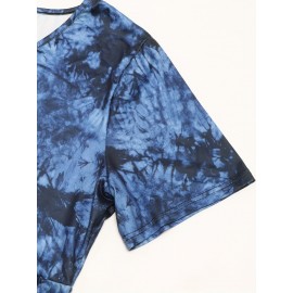 Plus Size Tie Dye Print T-Shirt, Casual V Neck Short Sleeve T-Shirt, Women's Plus Size Clothing