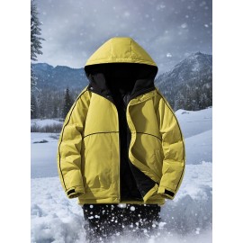 Plus Size Women'S Hooded Fleece Jacket, Casual Style, Non-Stretch Solid Color, Long Sleeve, Regular Length, with Pockets, Woven Fabric Outerwear with Polyester Lining for Winter