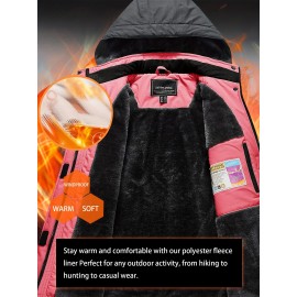Large-size Women's Waterproof Soft-shell Ski Jacket with Fleece Lining, Hooded, Multiple Pockets, Warm, Comfortable, Bright Colors, Plus-size Coat for Outdoor Sports, Snowsports, Snowboarding, Hiking, Mountaineering, Camping, Daily Casual Work