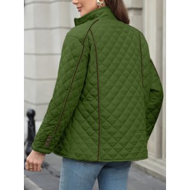 Women's Oversized Polyester Coat, Casual Hug Fit, Small Stand Collar, Long Sleeve, Zipper Closure, Autumn And Winter Warm Coat