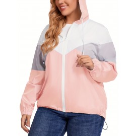 Plus Size Raincoat, Women Water Resistant Rain Jacket, Packable, Outdoor Hooded Windbreaker For Women