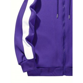 Chic Plus Size Women's Hooded Jacket - Color Block, Zip-Up Outdoor Coat With Drawstring & Pockets For Fall/Winter