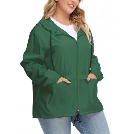 Plus Size Raincoat Women Water Resistant Rain Jacket Packable Outdoor Hooded Windbreaker