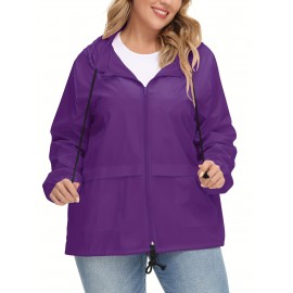 Plus Size Raincoat Women Water Resistant Rain Jacket Packable Outdoor Hooded Windbreaker