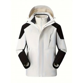 Plus Size Women's Fashion Hooded Jacket - Stylish Color Block Design, Long Sleeve with Adjustable Drawstring Waist, Water-Resistant and Breathable Fabric for Outdoor Enthusiasts, Perfect for Fall and Winter Activities